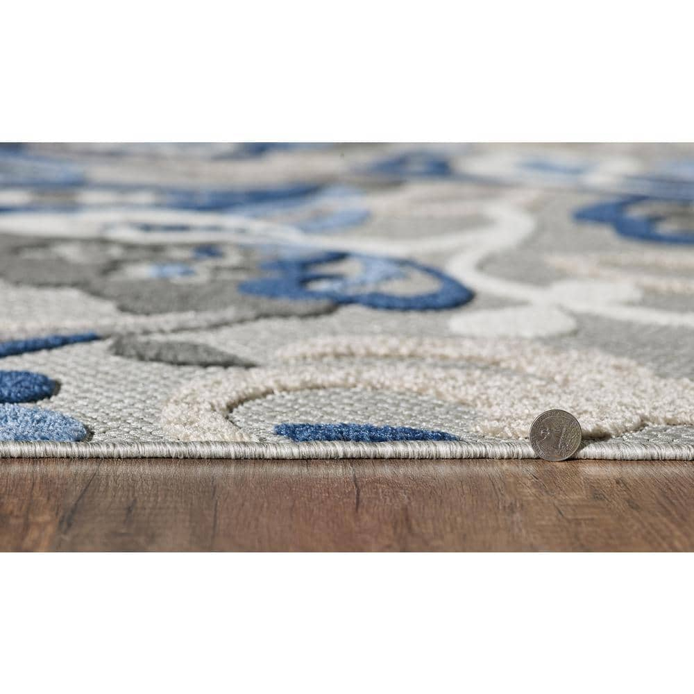 Calla Grey/Blue Leila 8 ft. x 10 ft. Floral Indoor/Outdoor Area Rug