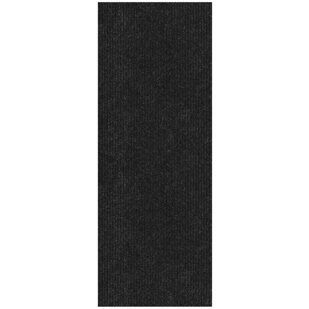 Sweet Home Stores Custom Size Waterproof Non-Slip Rubberback 3x25 Indoor/Outdoor Utility Runner Rug, 2'7" x 25', Black