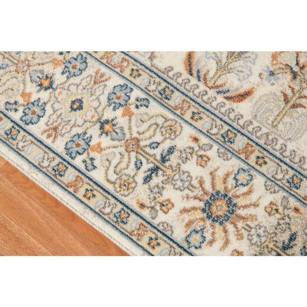 Bohemian 9x12 Area Rug Beige Polypropylene Rectangle Low Pile Bordered Pattern Rugs for Living Room Dining Room Bedroom