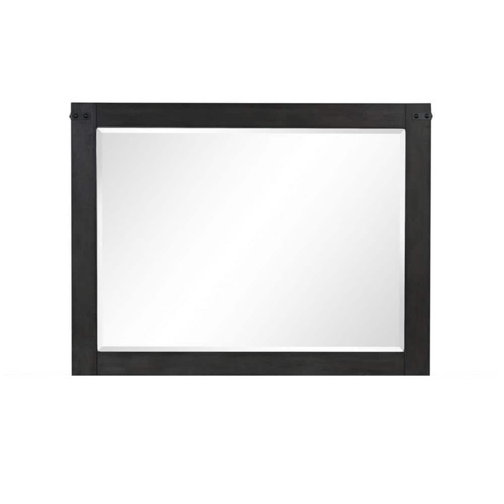 Benjara Galle 38 x 50 Dresser Mirror, Rectangular, Metal Accents, Dark Gray Wood