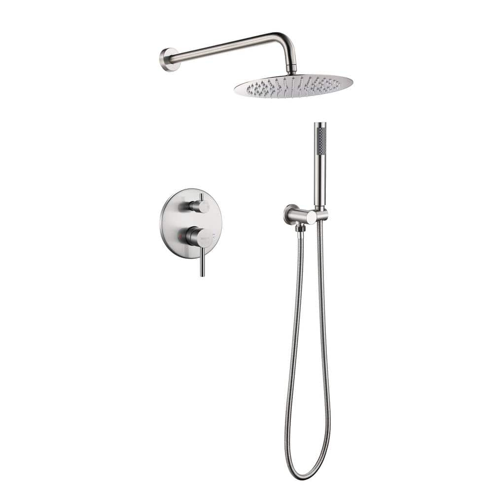 2-Spray Patterns Shower 10 in. Wall Mounted Dual Shower Heads, Hand Shower in Brushed Nickel, Valve Included