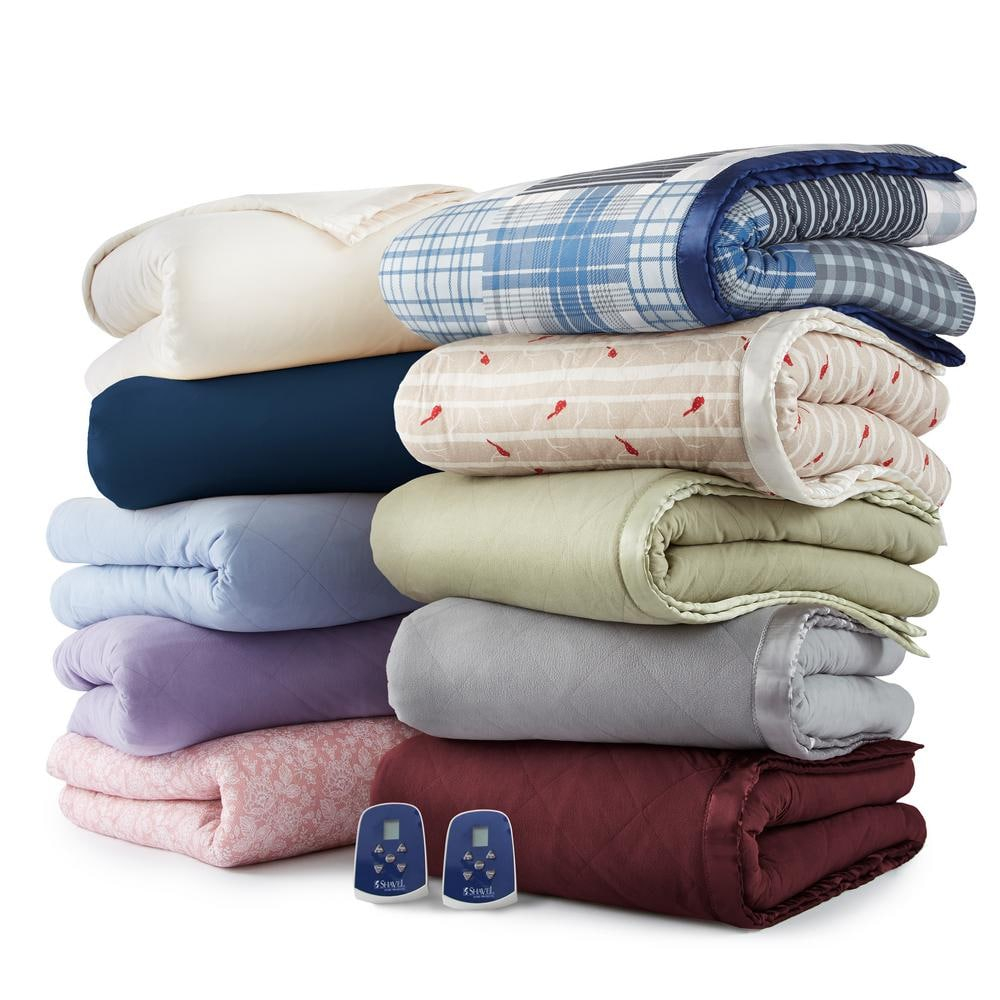 Shavel Home Products Micro Flannel® Reverse to Sherpa Electric Blanket, Queen, Toile Celadon