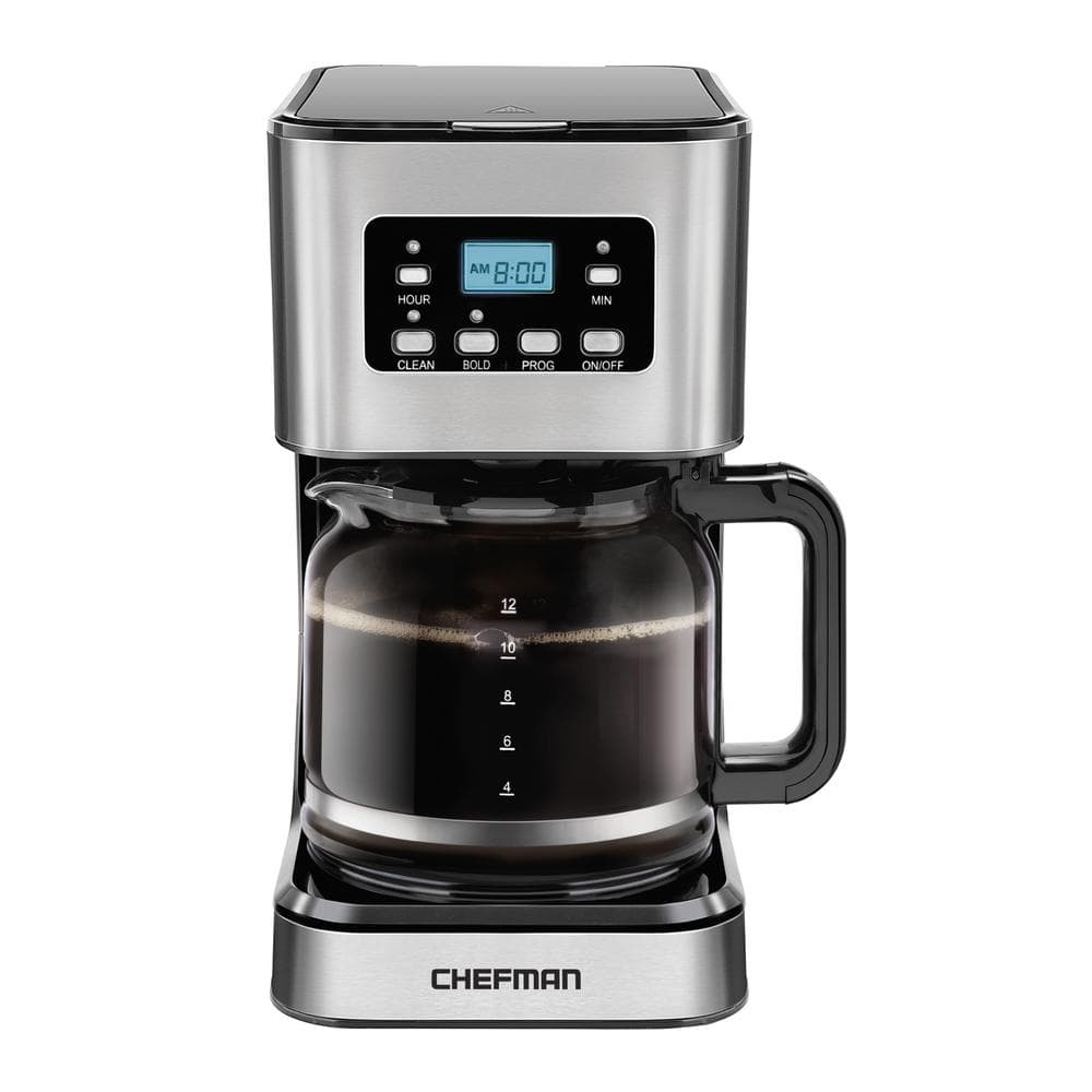 Chefman 12-Cup Programmable Coffee Maker w/ Digital Display, Auto Shut Off - Stainless Steel, New