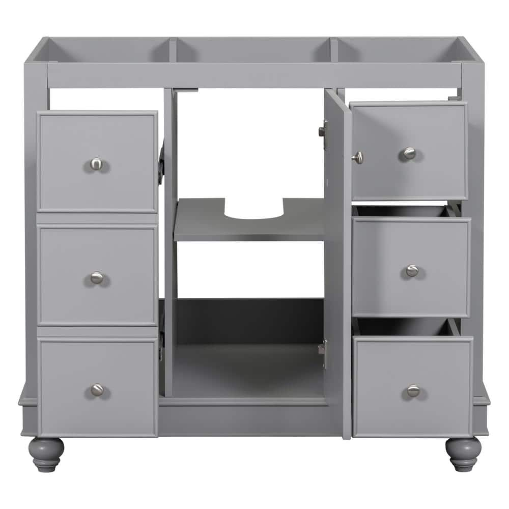 36 in. Gray Solid Wood Freestanding Bath Vanity Cabinet