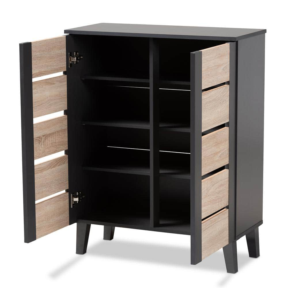 Baxton Studio Melle Modern and Contemporary Two-tone Oak Brown and Dark Gray 2-Door Wood Entryway Shoe Storage Cabinet