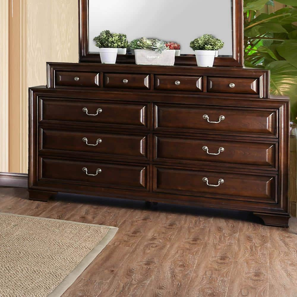 Furniture of America Damien Adult Transitional 10-Drawer Dresser, Brown Cherry