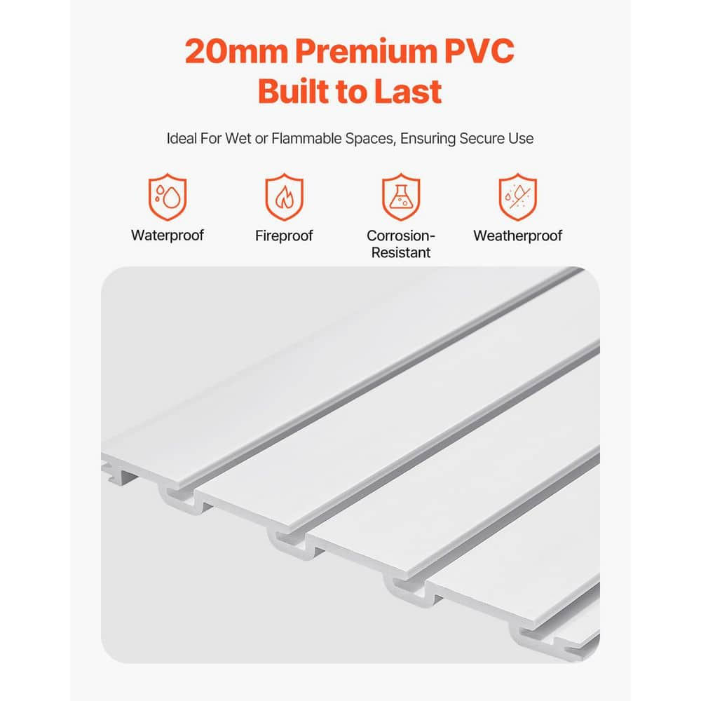 VEVOR Slat Wall Paneling, 8 x 4 ft, PVC Garage Slatwall without Accessories, White Slat Wall Easy-to-Install Adjustable Slatwall Panel with Coupling Structure & DIY Cutting, Fits for Storage & Display