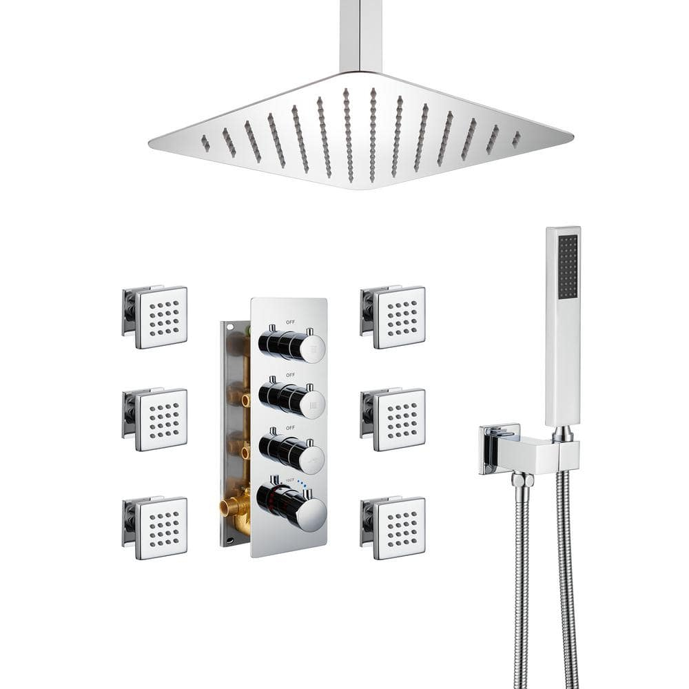 Large Chrome Dual Shower Head with Handheld and Body Jets