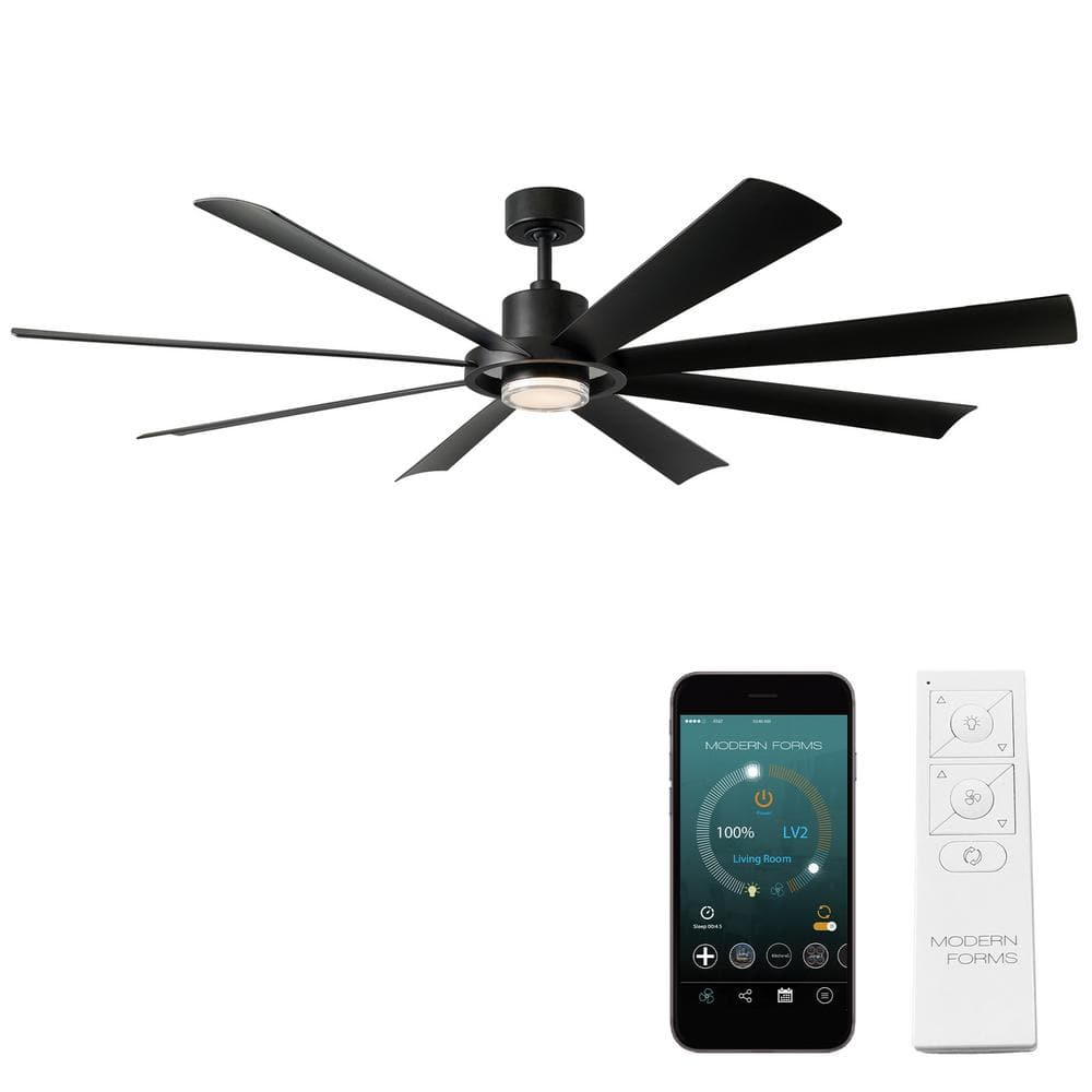 Aura 72" Matte Black Smart Ceiling Fan with Frosted Acrylic Diffuser