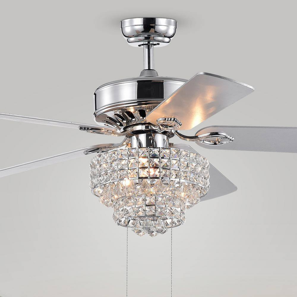 Bryanya 5-Blade 52-Inch Chrome Lighted Ceiling Fans with Crystal Shade