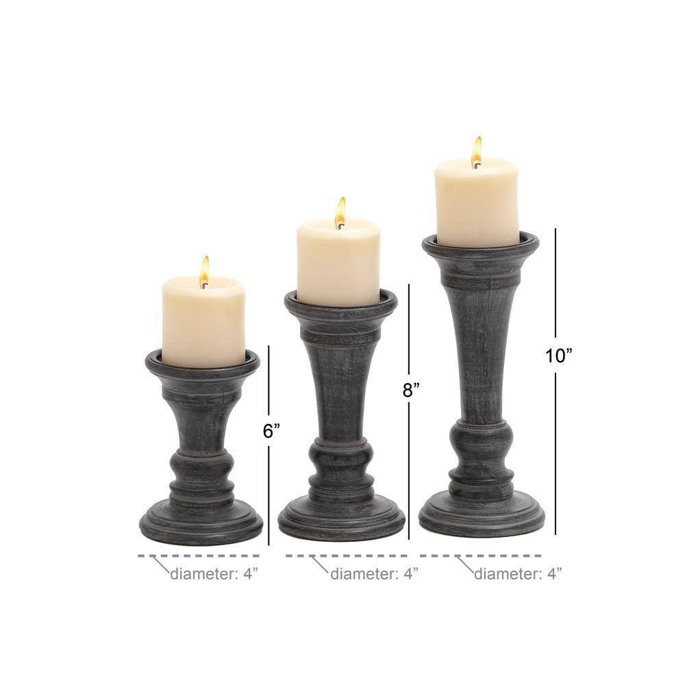 DecMode 3 Candle Black Mango Wood Candle Holder, Set of 3