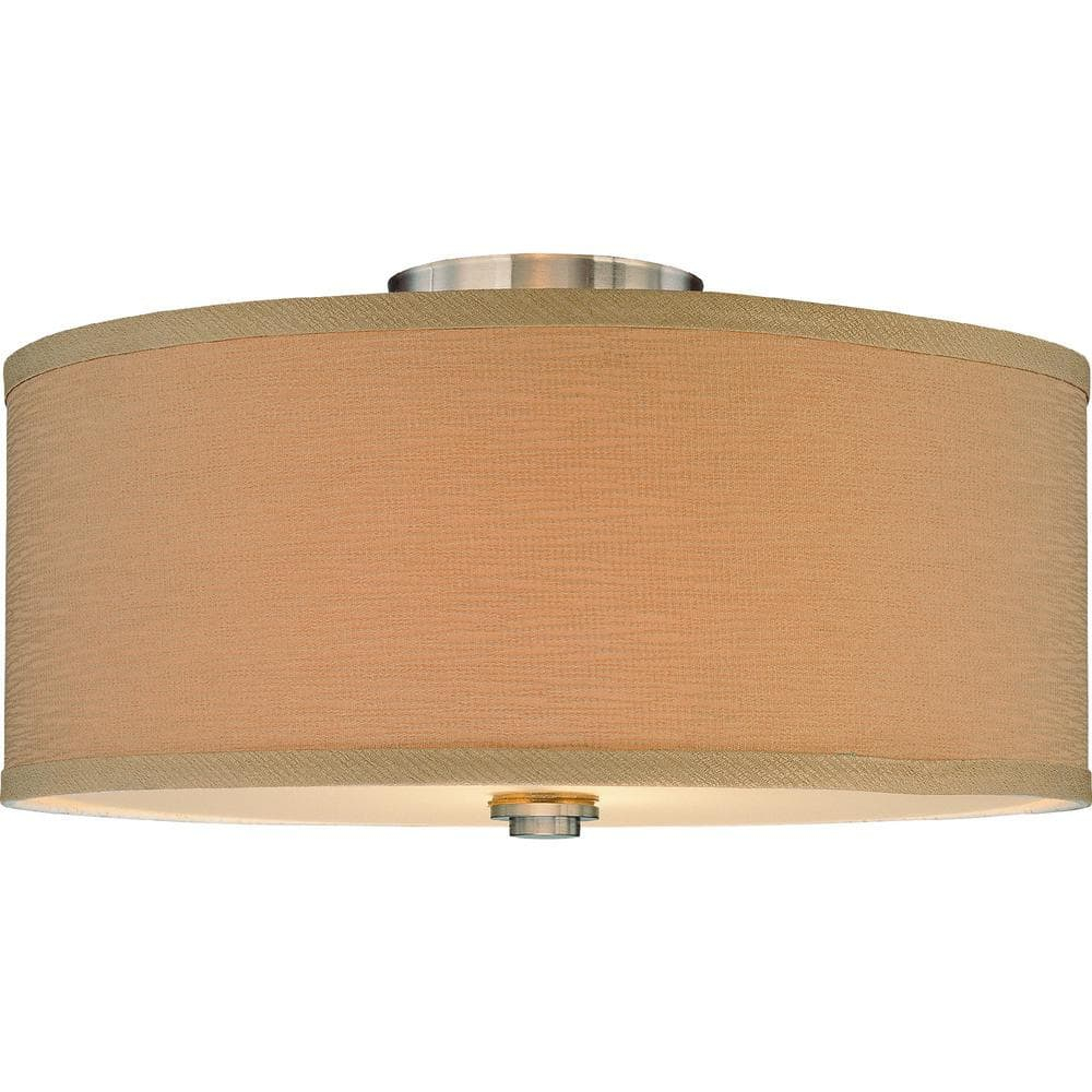 Monument Flush Mount Ceiling Fixture, Brushed Nickel, 16-1/4 In., Uses (2) 100-Watt Medium Base Lamps*