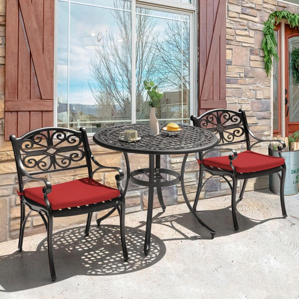 Nuu Garden 3-Piece Patio Bistro Set Outdoor Cast Aluminum Bistro Table and Chairs Set of 2, Outdoor Patio Table Set with Umbrella Hole and Cushions for Patio Balcony, Black