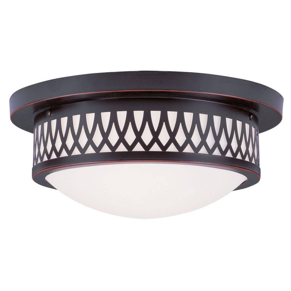 Livex Lighting Westfield Bronze/White Metal/Glass Ceiling Mount Fixture