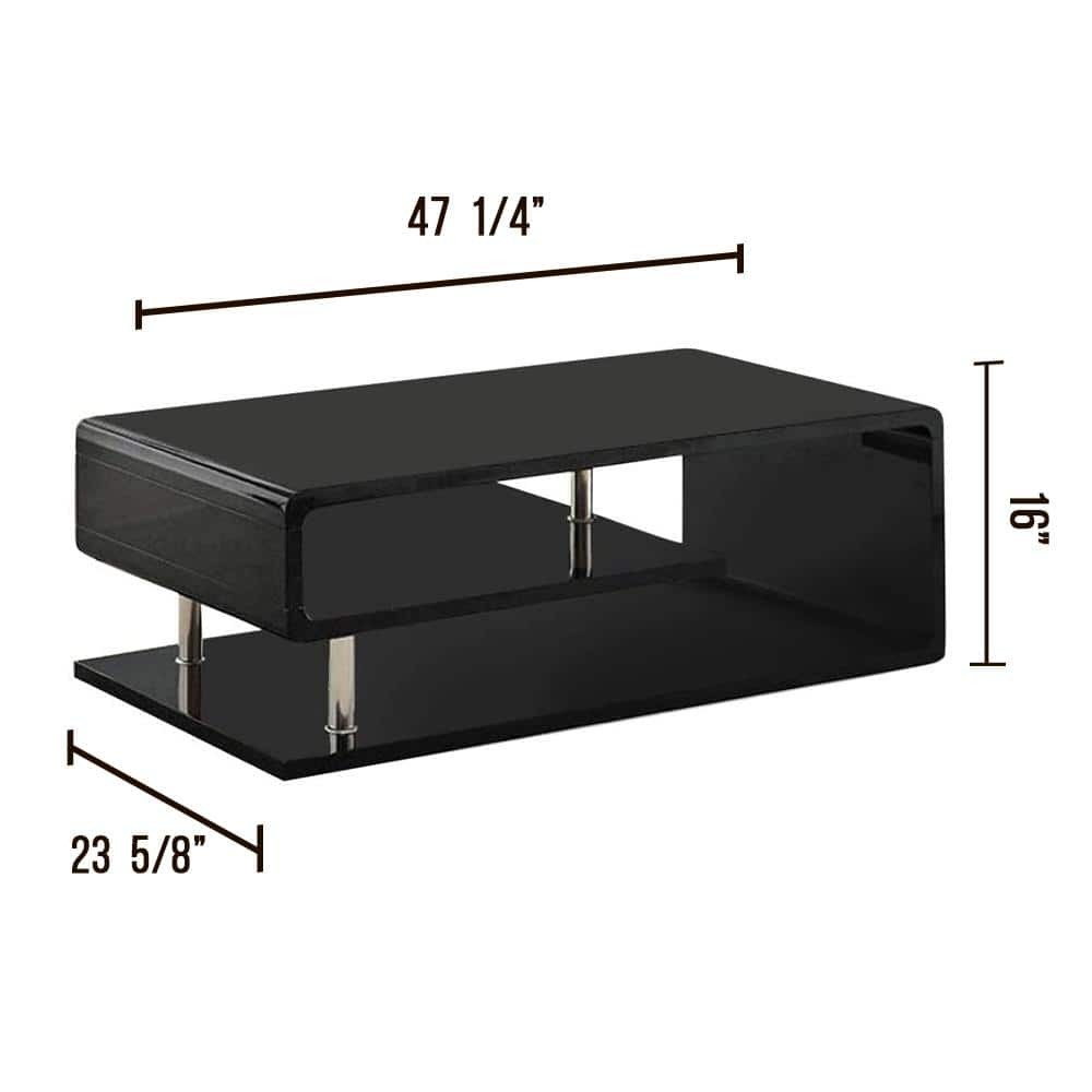 Modern Black Lacquer and Chrome 47'' Rectangular Coffee Table