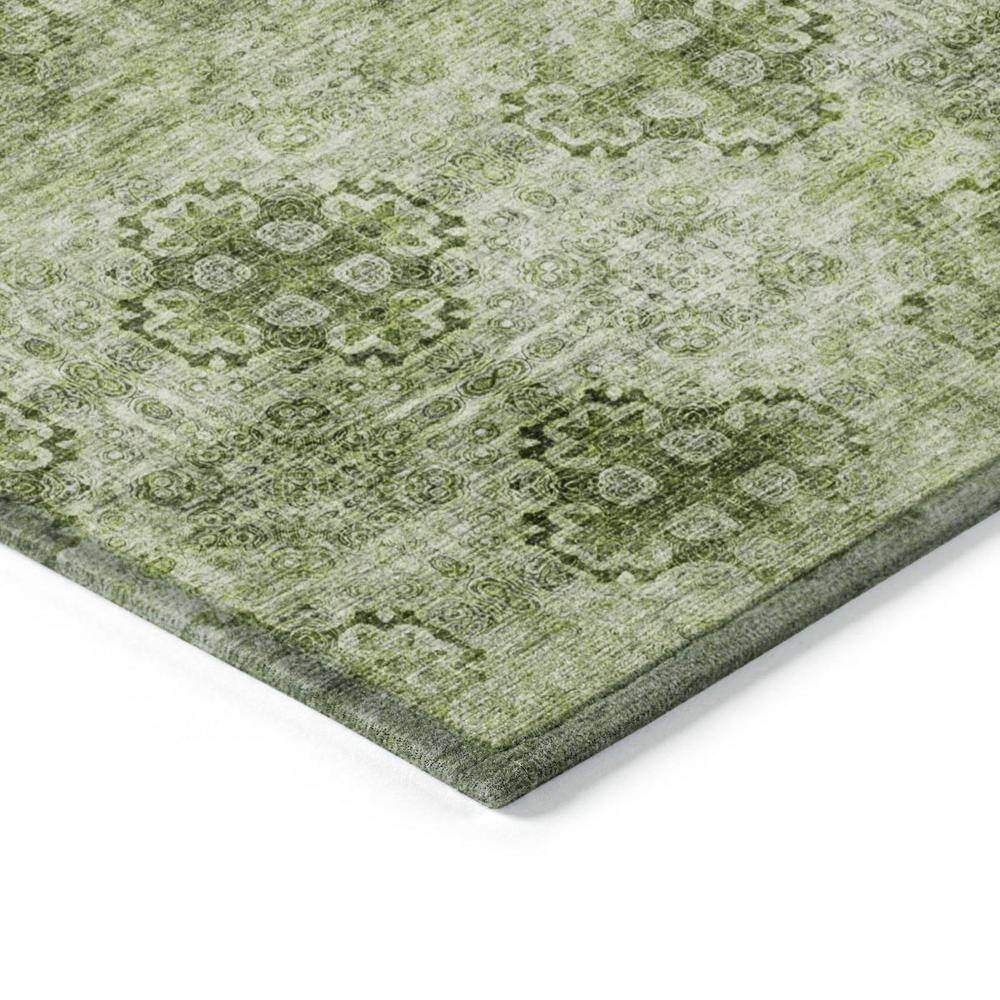 HomeRoots  3 x 5 ft. Olive Green Floral Medallion Washable Non Skid Indoor Outdoor Rectangle Machine Woven Area Rug