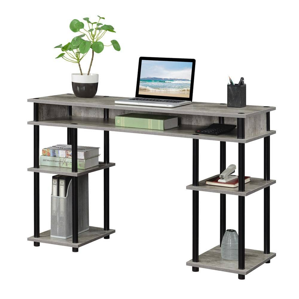 Convenience Concepts Designs2Go 30" Tall No Tools Student Desk with Shelves, Faux Birch/Black