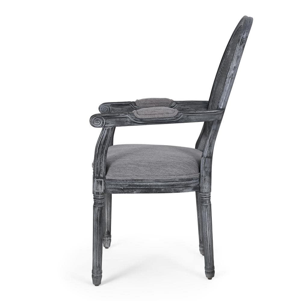 Noble House Huller French Fabric Dining Chair, Set of 2, Gray