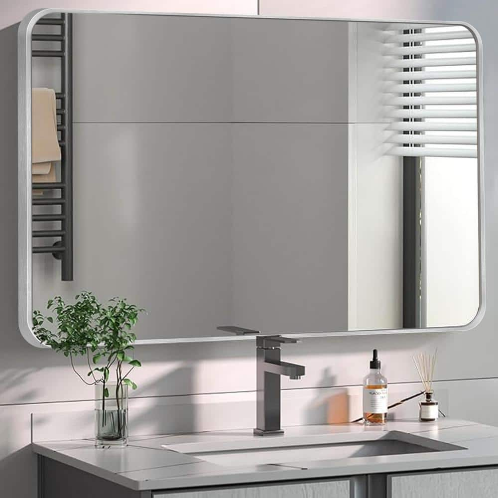30 in. W x 48 in. H Silver Vanity Rectangle Wall Mirror Aluminum Alloy Frame Bathroom Mirror