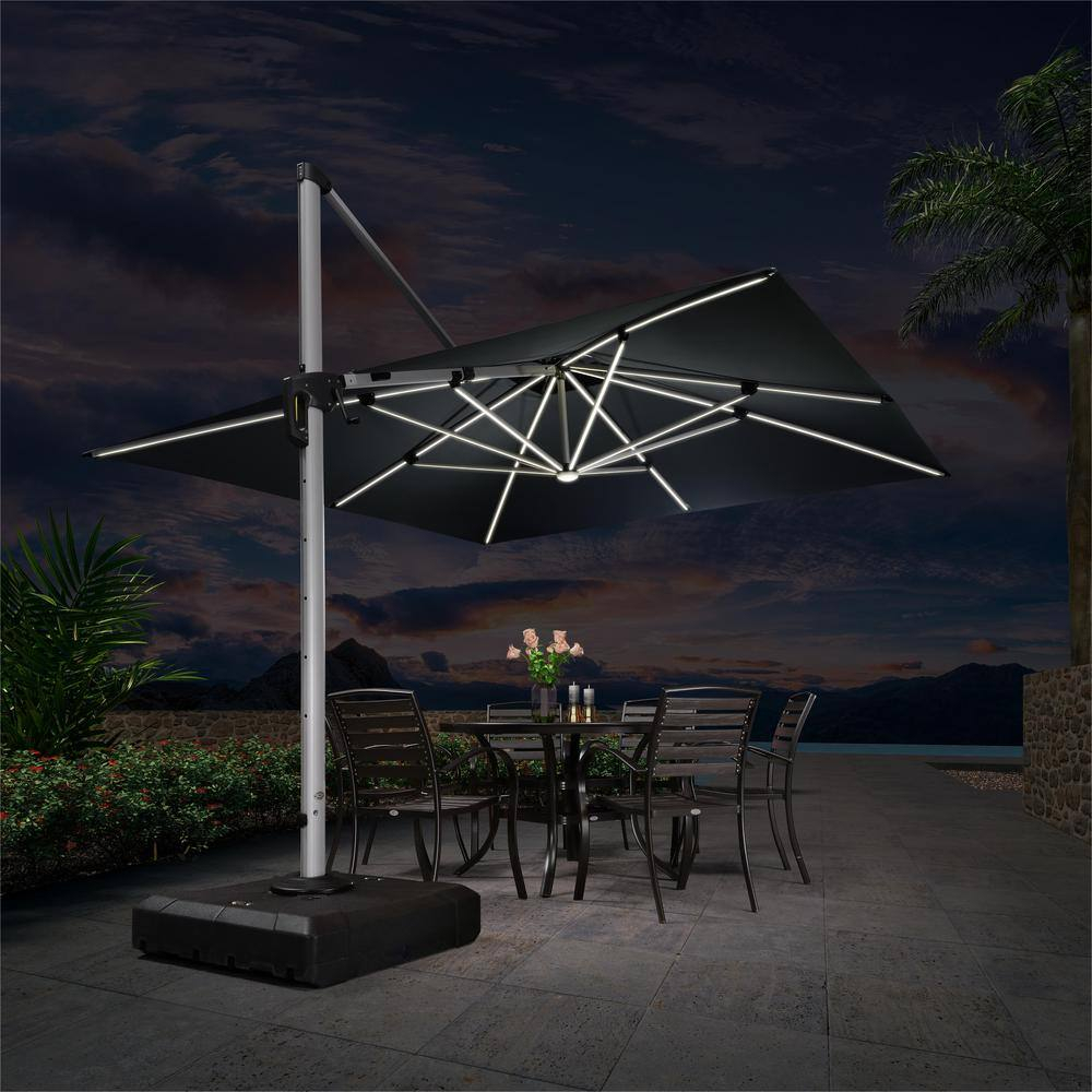 PURPLE LEAF 11FT Square Double Top Deluxe Solar Powered LED Patio Umbrella Outdoor Cantilever Umbrella, Gray