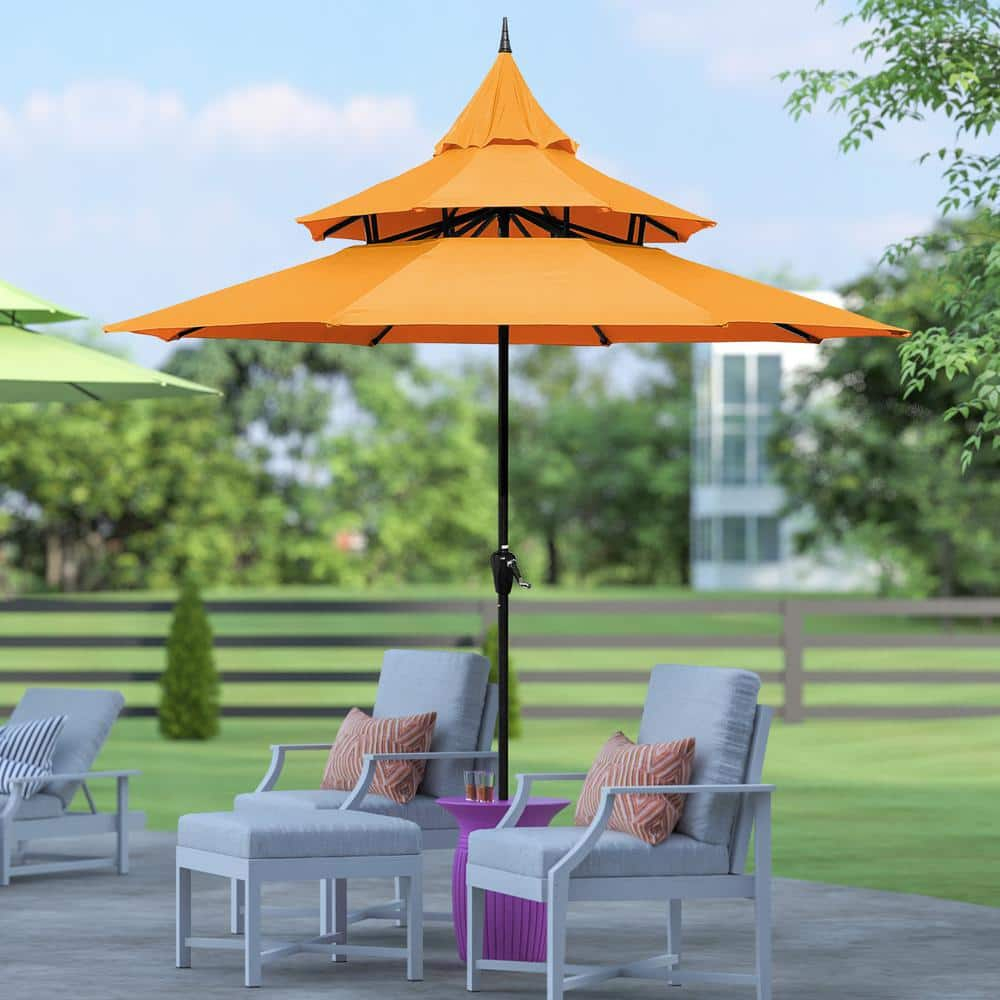 Maypex Outdoor Patio Umbrella 9 Ft Pagoda with Crank, No Tilt, Orange