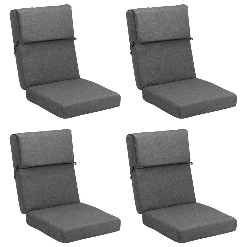 20.5 in. x 20.5 in. Outdoor High Back Chair Cushion with Adjustable Buckles and Ties in Charcoal Black (4-Pack)