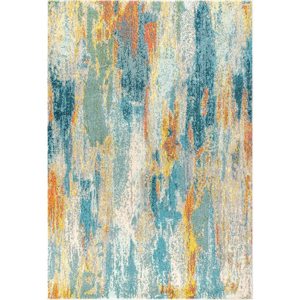 JONATHAN  Y Contemporary POP 5 x 8 (ft) Loomed Polypropylene Blue/Cream/Yellow Rectangular Indoor Abstract Bohemian/Eclectic Area rug