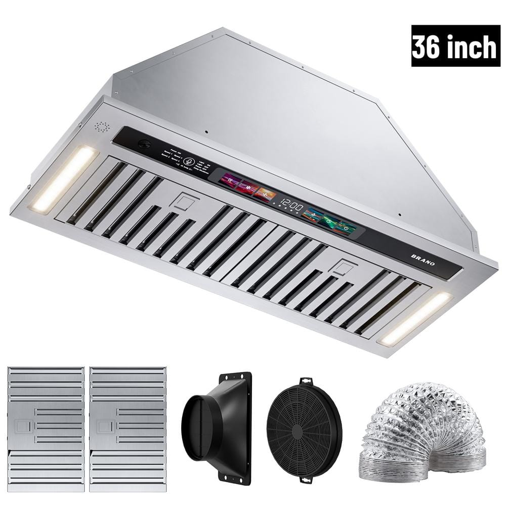 36 in. 900 CFM Convertible Insert Range Hood Stainless Steel with Charcoal Filter Voice/Gesture/Touch Control