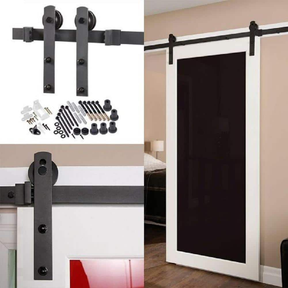 96" Black Steel Modern Rustic Barn Door Hardware Kit