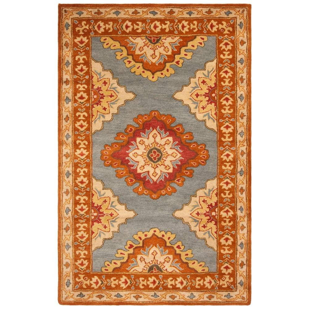 SAFAVIEH Heritage Lewis Traditional Wool Area Rug, Blue/Rust, 6' x 9'