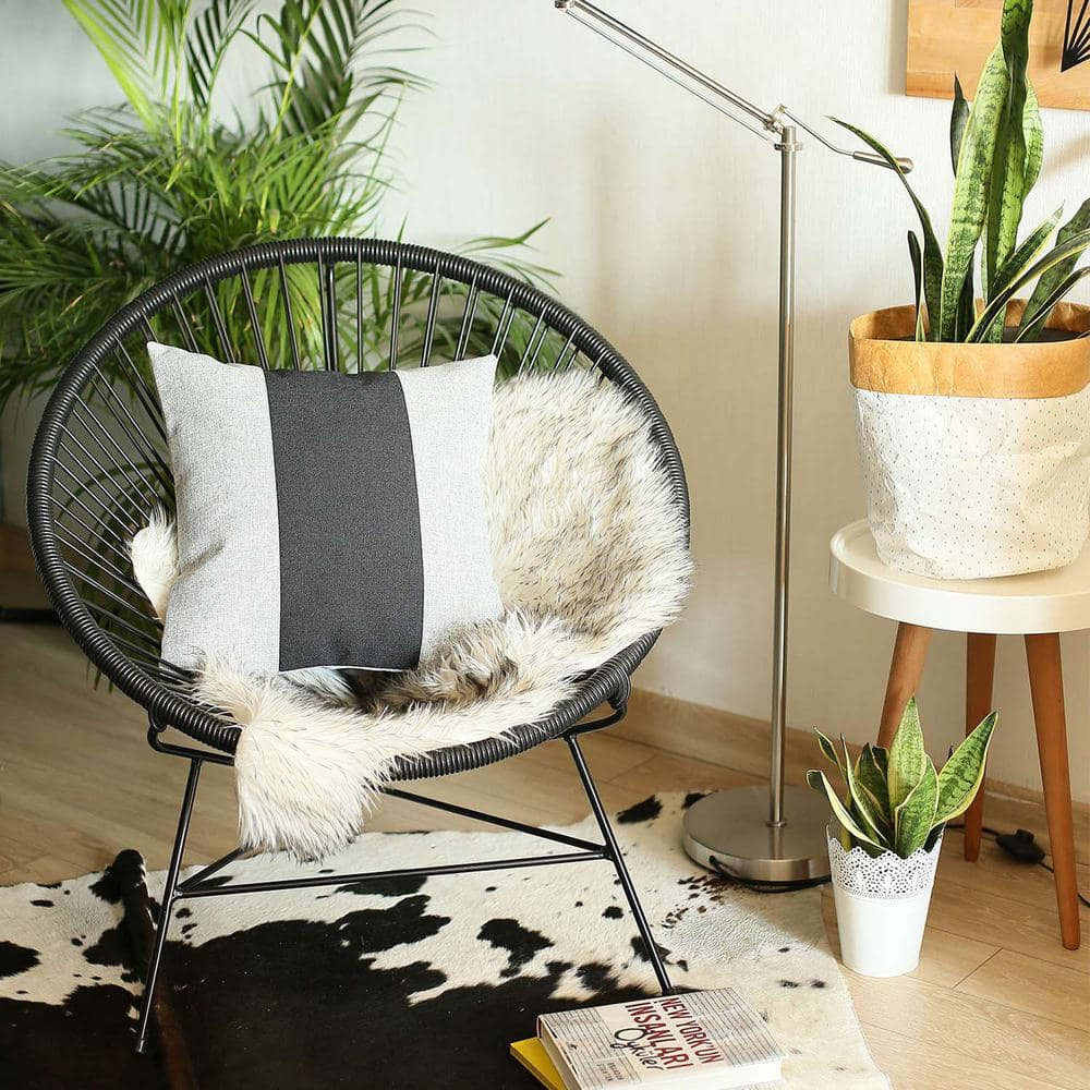 Boho-Chic Handcrafted Jacquard Gray & Black 18 in. x 18 in. Square Solid Throw Pillow Cover