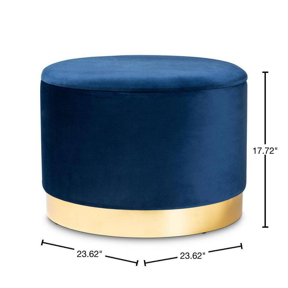Marisa Navy Blue Velvet and Gold Storage Ottoman