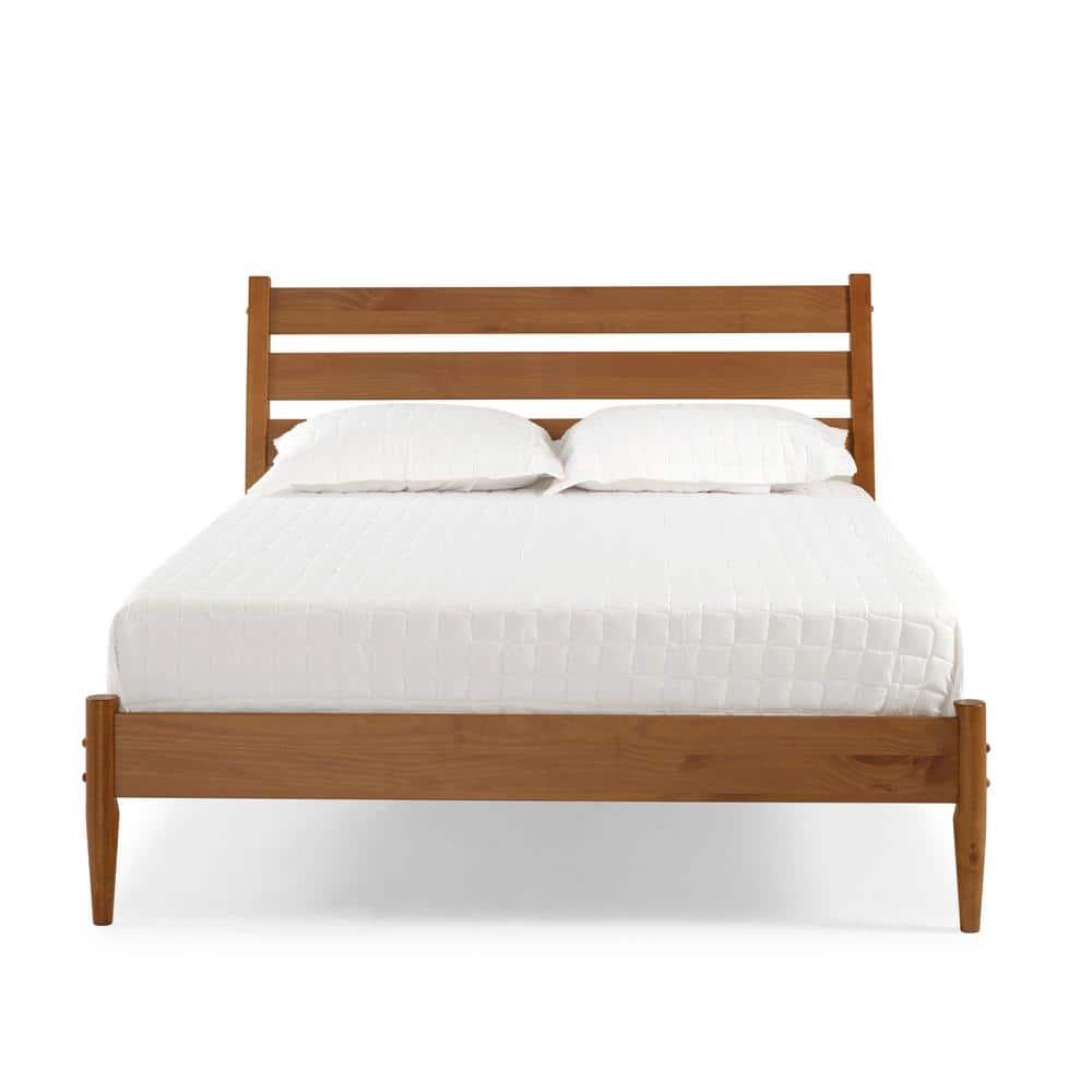 Camaflexi Mid Century Platform Bed Queen Size Solid Wood Bed Frame, Castanho 100% Solid Wood