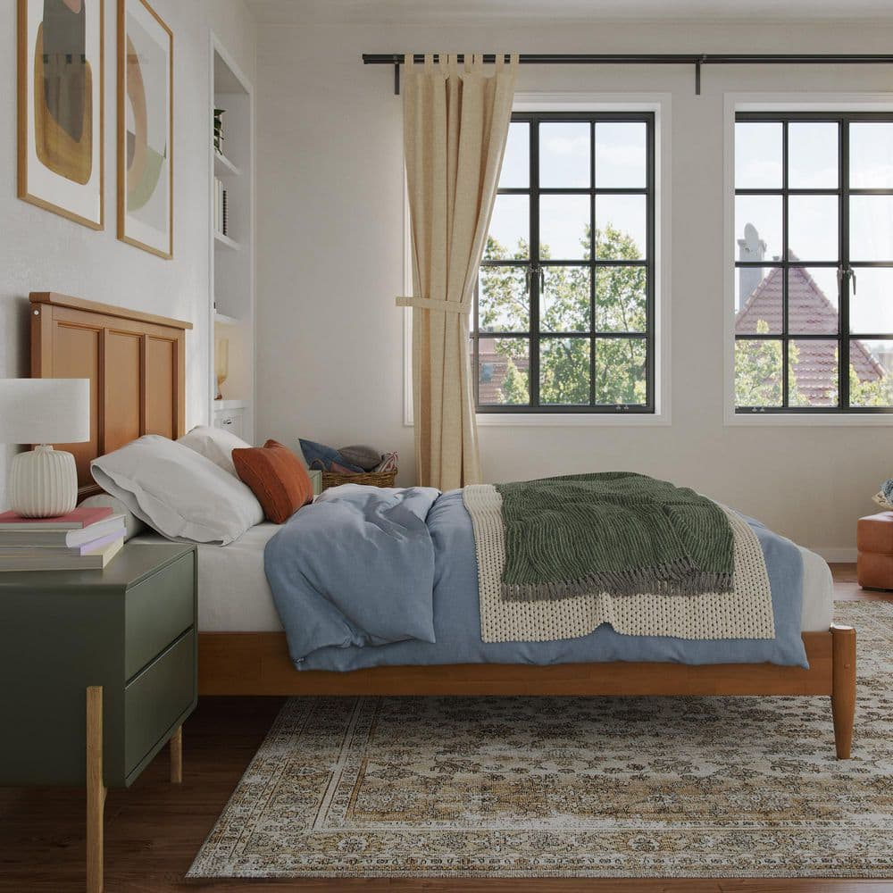 AFI Charlotte Full Solid Wood Low Profile Platform Bed, Light Toffee