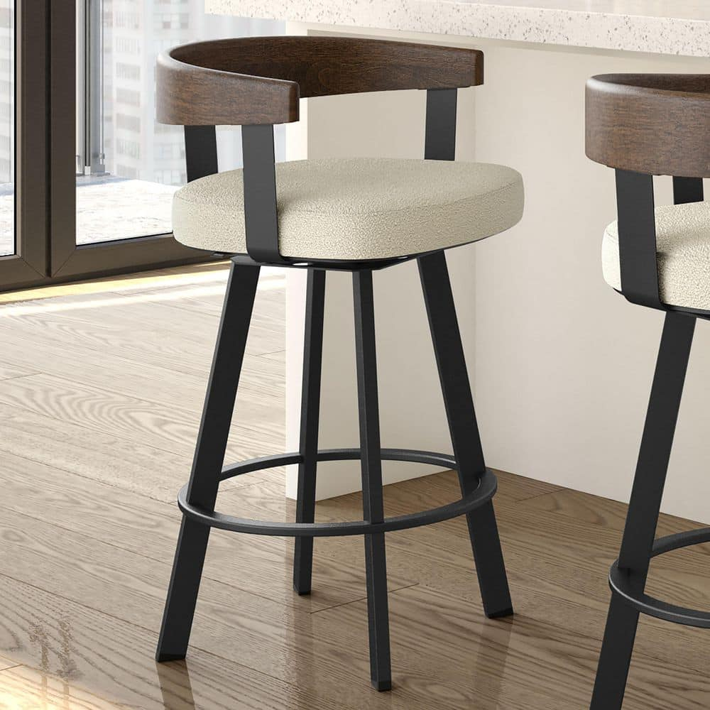 Lars 26 in. Cream Boucle Polyester/Black Metal Swivel Counter Stool