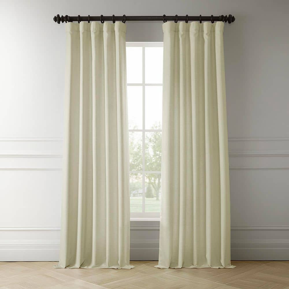 Half Price Drapes Gravity Ivory Italian Faux Linen Room Darkening Curtains (1 Panel), 50W X 108L