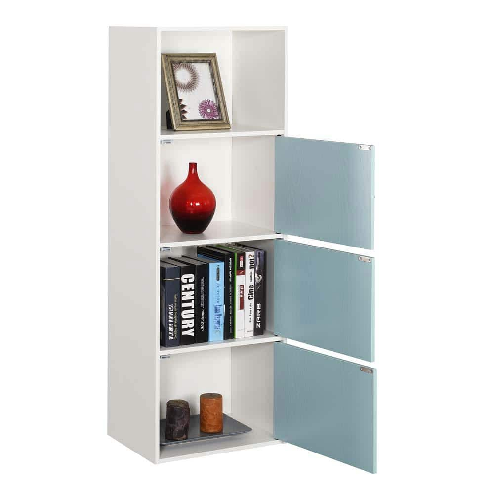 Convenience Concepts Xtra Storage 3 Door Cabinet with Shelf, White/Sea Foam Blue