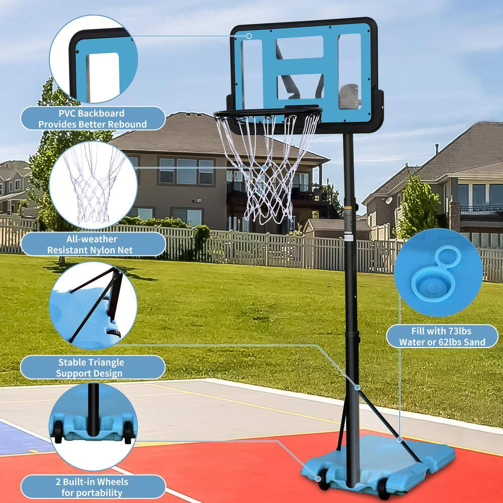 Adjustable Portable Basketball Hoop with Polycarbonate Backboard, 44 Inches, Blue