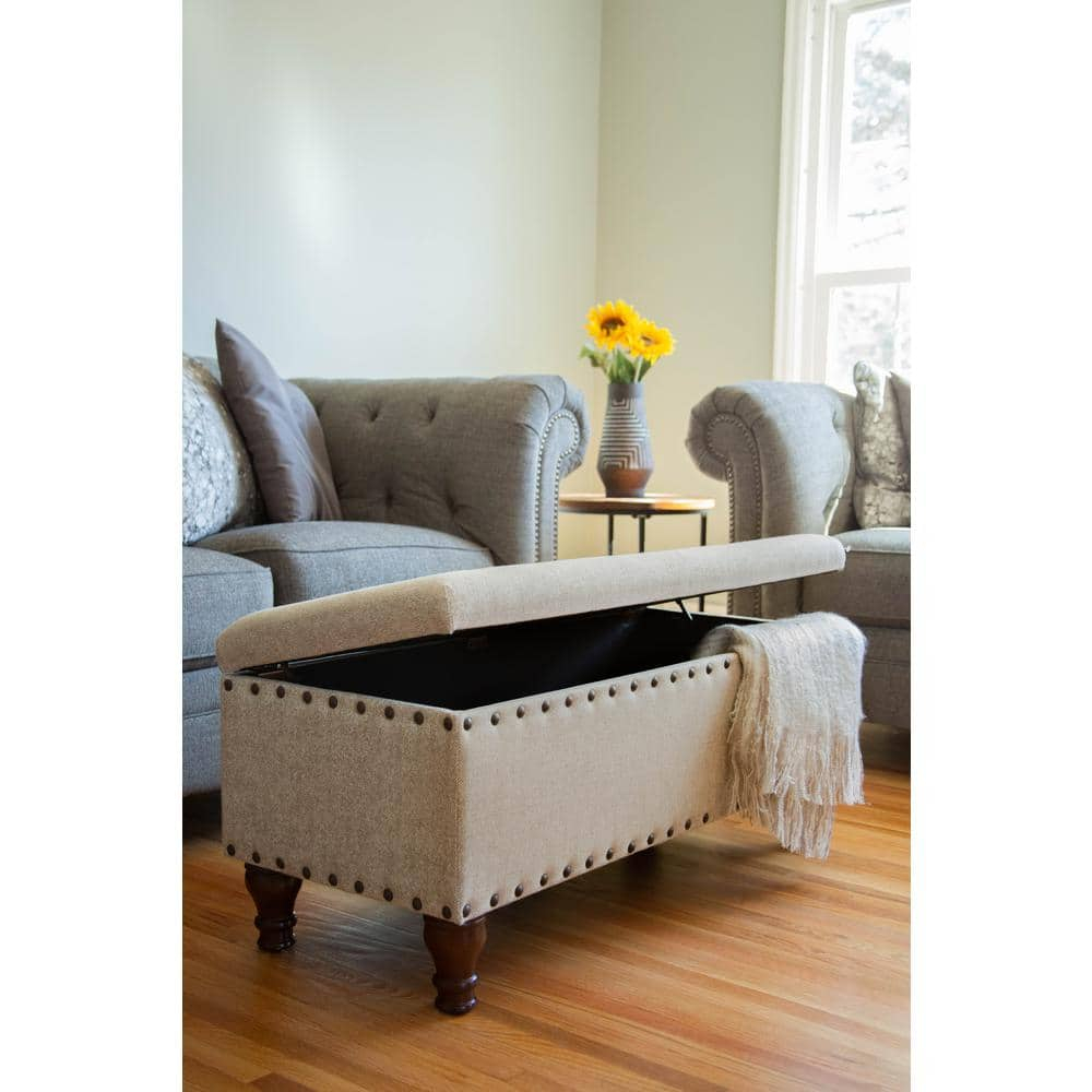 HomePop Large Storage Bench with Nailhead Trim - Taupe and Cream