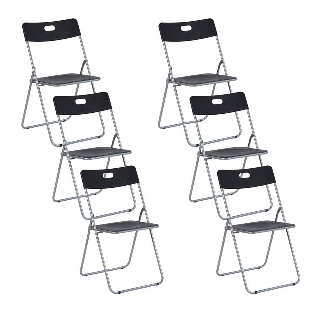 Homylin Steel Frame Folding Chairs Pack of 6, Saving-Space Plastic Seat and Steel Frame for Home Office Waiting Indoor Room Commercial Party Outdoor Events, Black