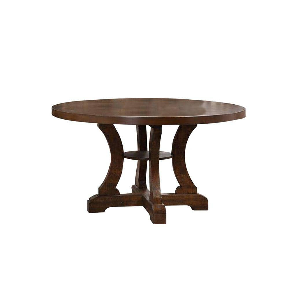Neci 54 Inch Round Dining Table Classic Pedestal Painted Distressed Brown