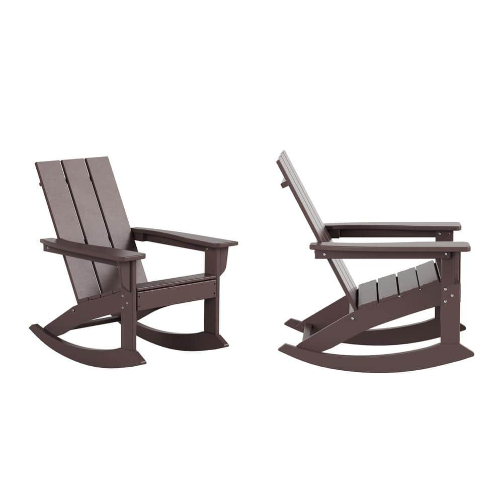 Polytrends  Shoreside Modern Eco-Friendly Poly Adirondack Rocking Chairs (Set of 2) Dark Brown
