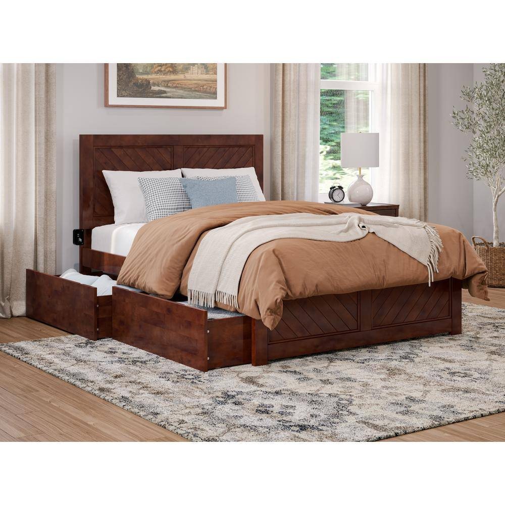 AFI Canyon Walnut Solid Wood Platform Bed with Matching Footboard & Storage Drawers, Full