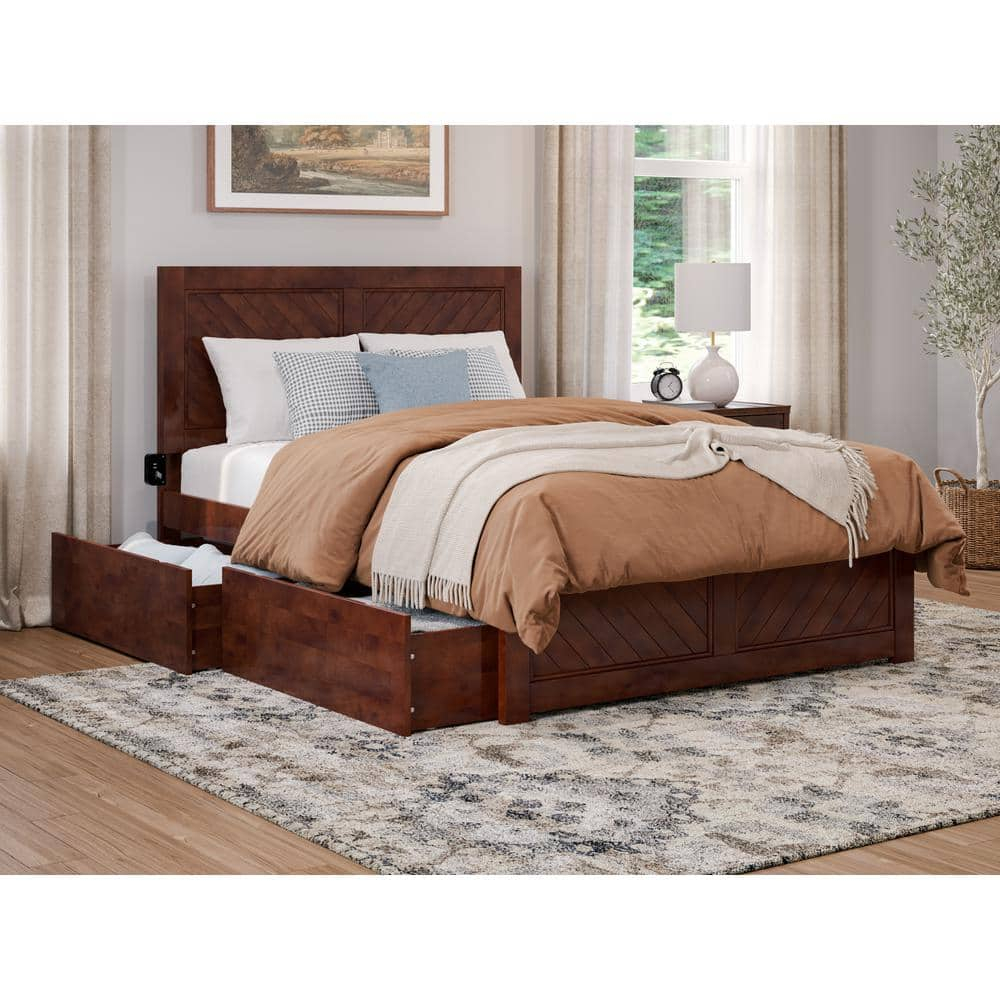 AFI Canyon Walnut Solid Wood Platform Bed with Matching Footboard & Storage Drawers, Full