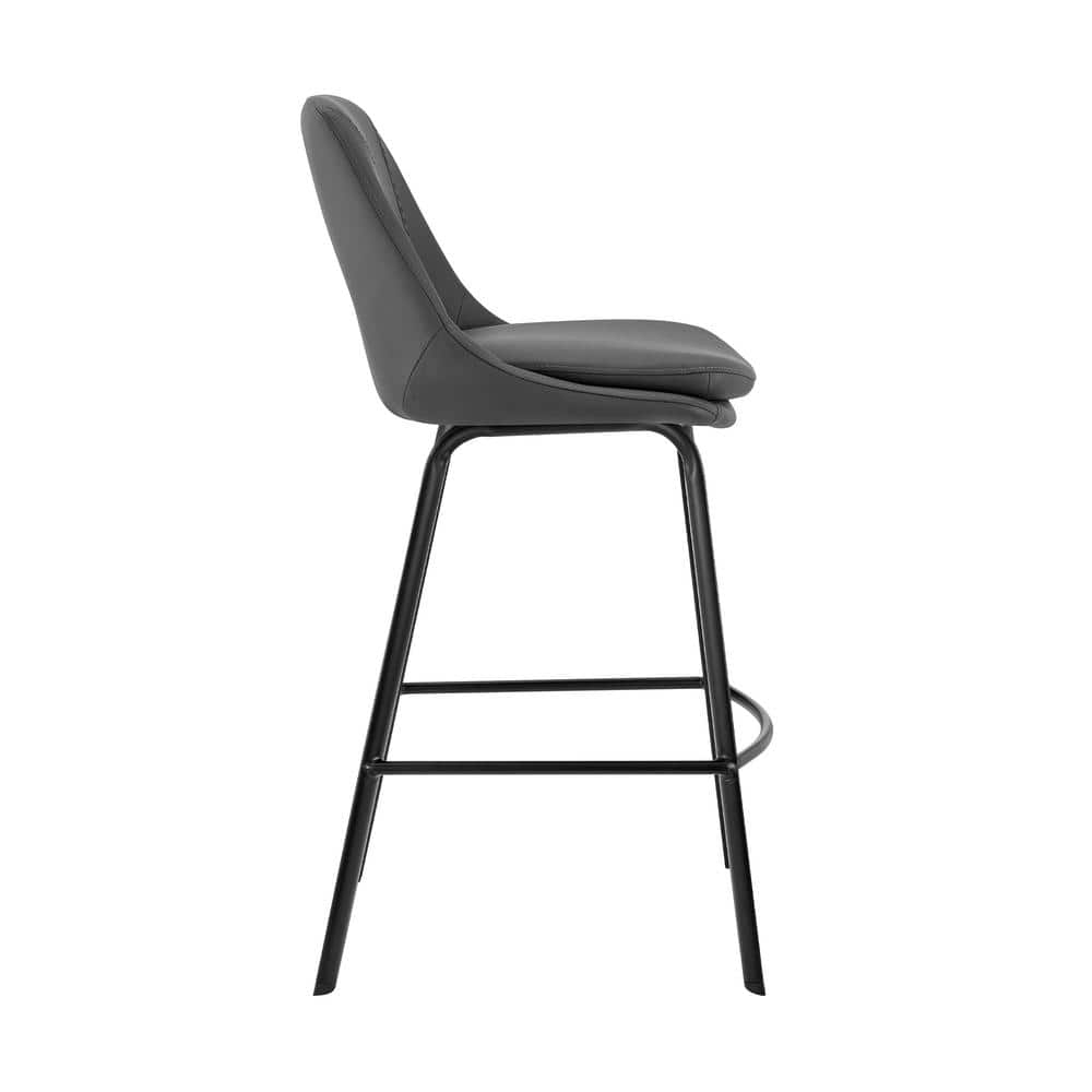 Armen Living Indoor Carise Gray Faux Leather and Black Metal Swivel 26" Counter Stool