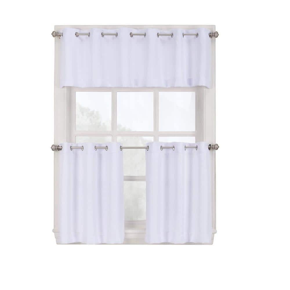 No. 918 Nathan Casual Textured Semi-Sheer Grommet Kitchen Curtains, 56"x24", White