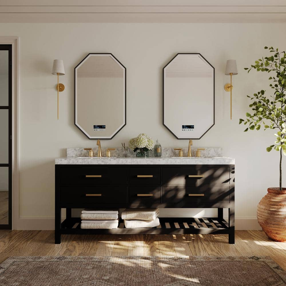 Ancerre Designs Elizabeth 72" Wood Bathroom Vanity Set in Black Onyx