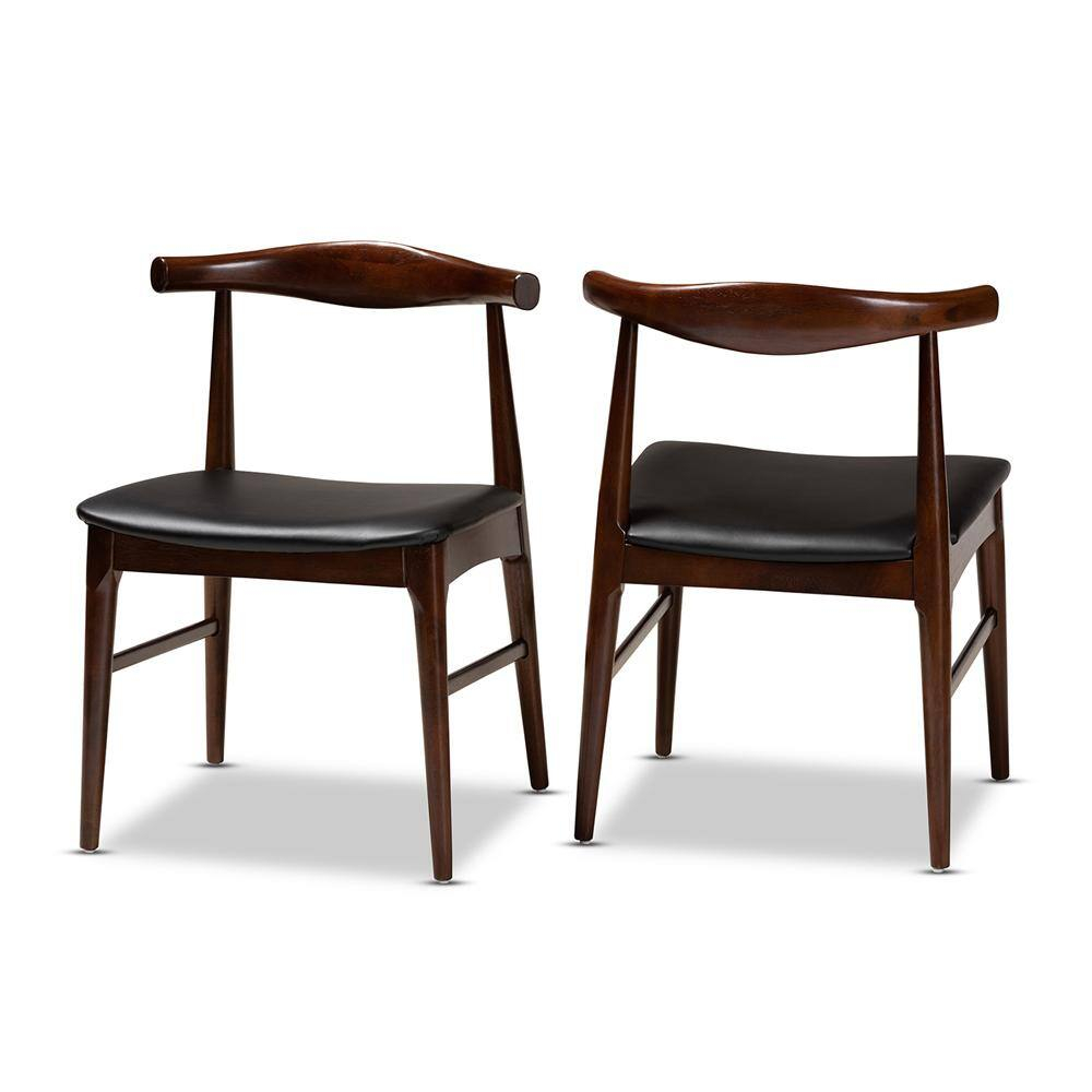 Baxton Studio Eira Mid-Century Modern Black Faux Leather Upholstered Walnut Finished Wood Dining Chair Set of 2