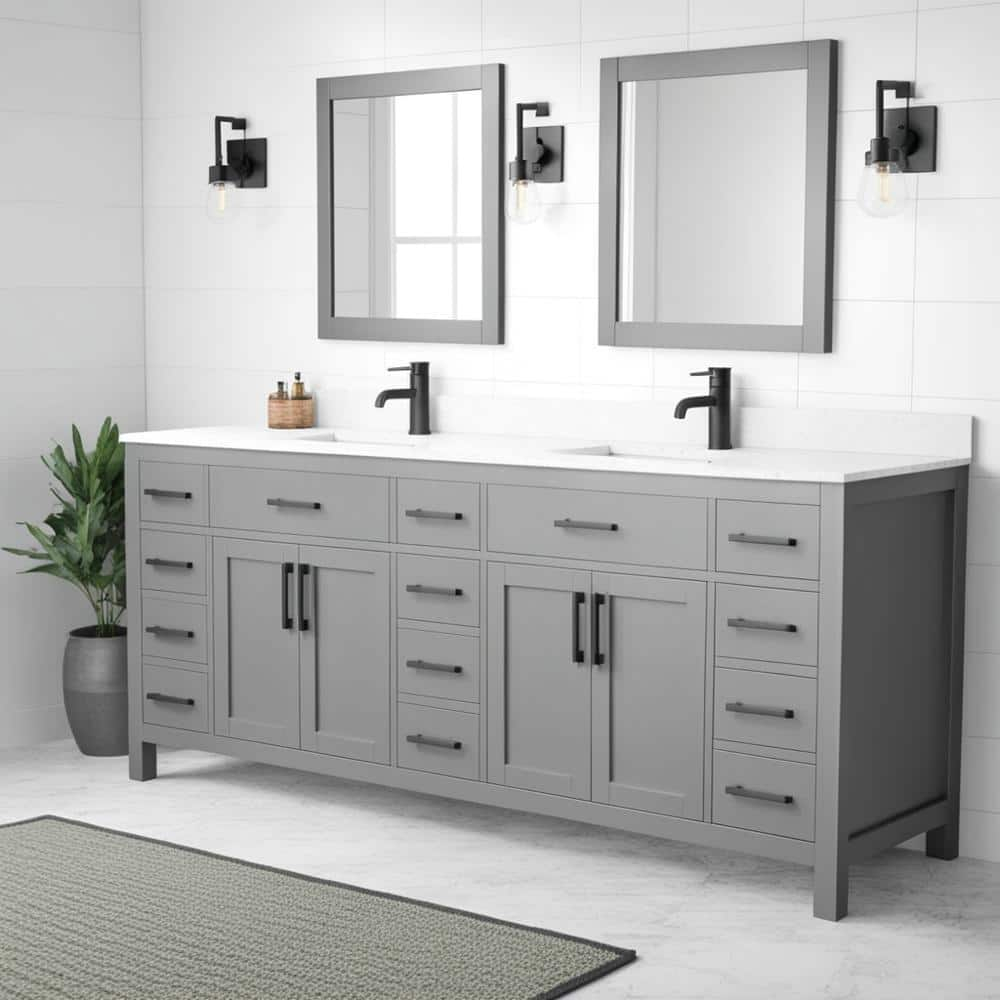 Wyndham Collection Beckett 84" Wood Double Bathroom Vanity in Dark Gray/Black