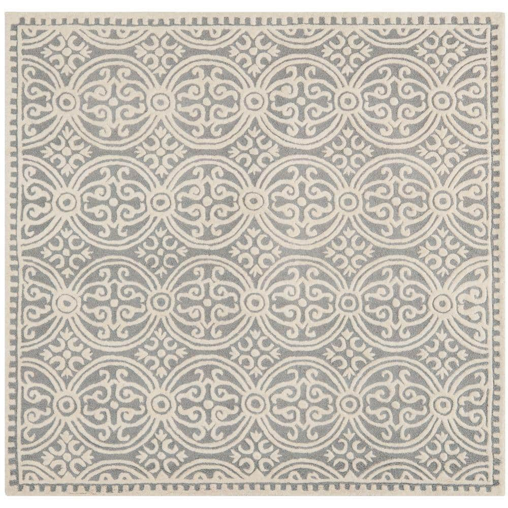 SAFAVIEH Cambridge Leslie Geometric Wool Area Rug, Silver/Ivory, 6' x 6' Square